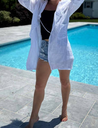 Made In Italy - Drawstring Linen Coverup Jacket