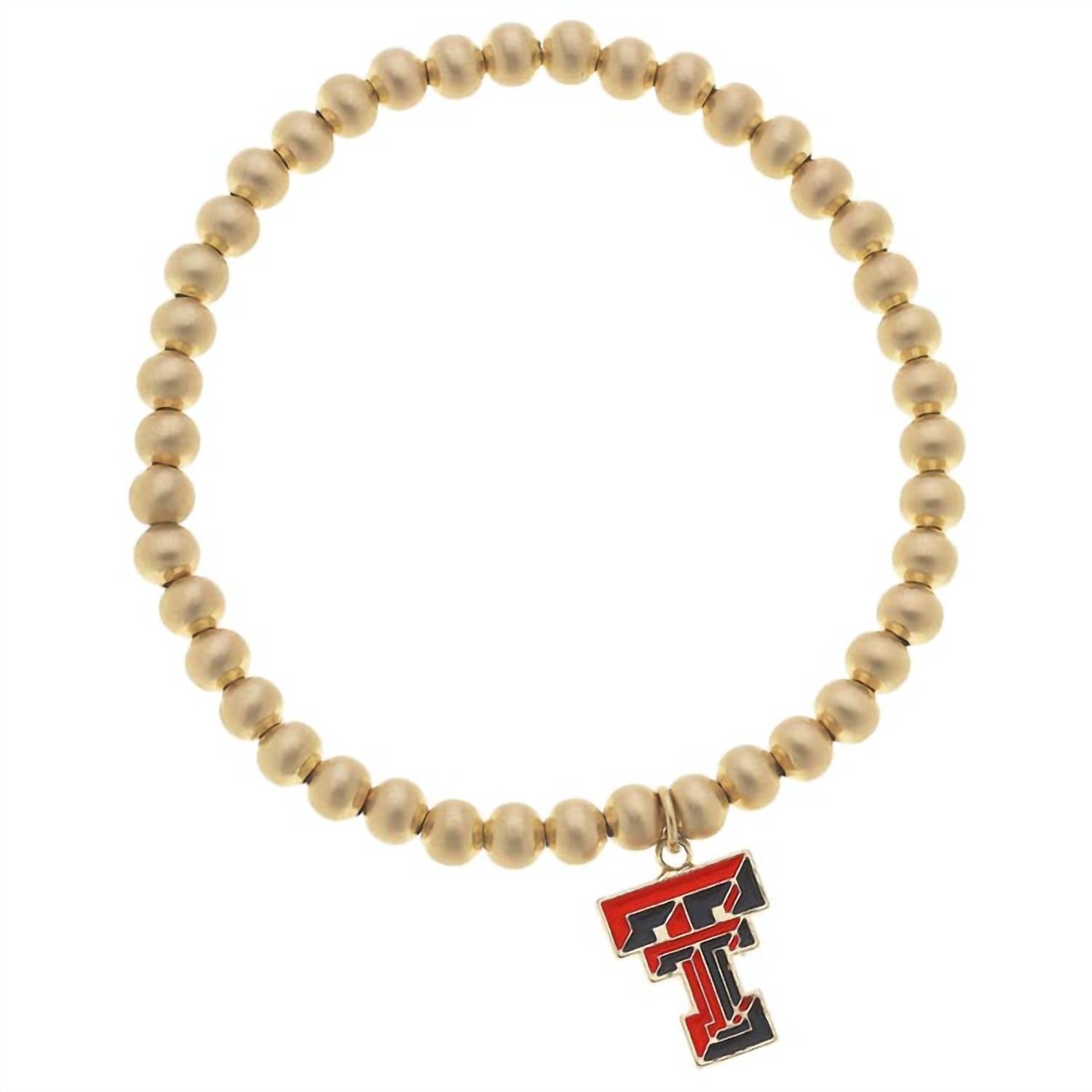 CANVAS Style Women's Texas Tech Raiders Ball Bead Stretch Bracelet in satin gold red - women's jewelry