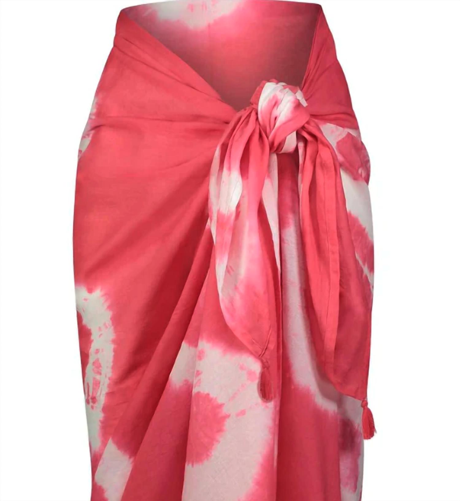 mer st. barth Women's Cotton Saline Pareo Wrap Sarong in hibiscus tie dye - women's swimwear - detail view