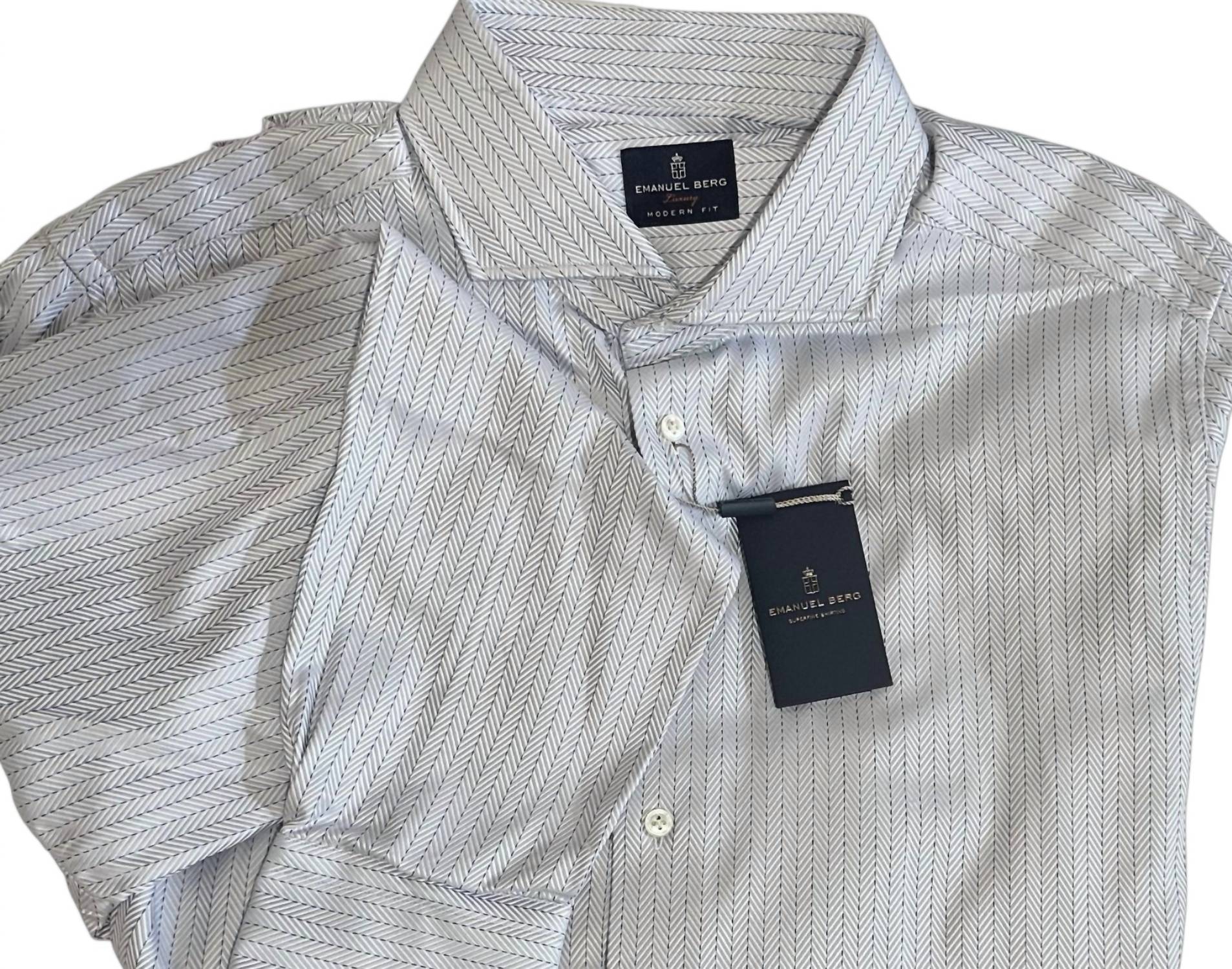 Emanuel Berg Men's Herringbone Dress Shirt in light grey - men's shirt - detail view