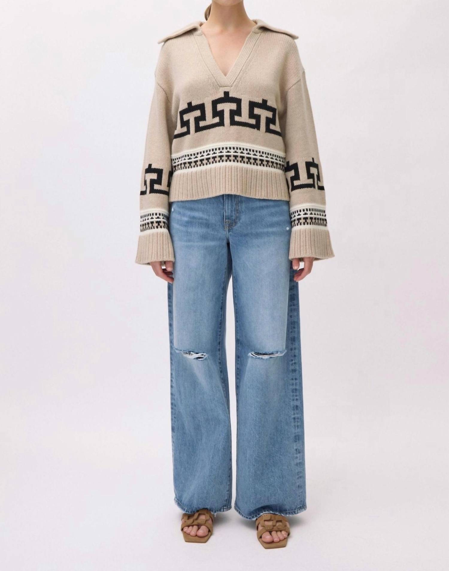 SIMKHAI O'reilly V-neck Sweater in sand melange multi - women's sweater