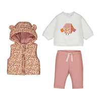 Mayoral - Baby Girls 3-piece Floral Puffer Vest And Tracksuit Set