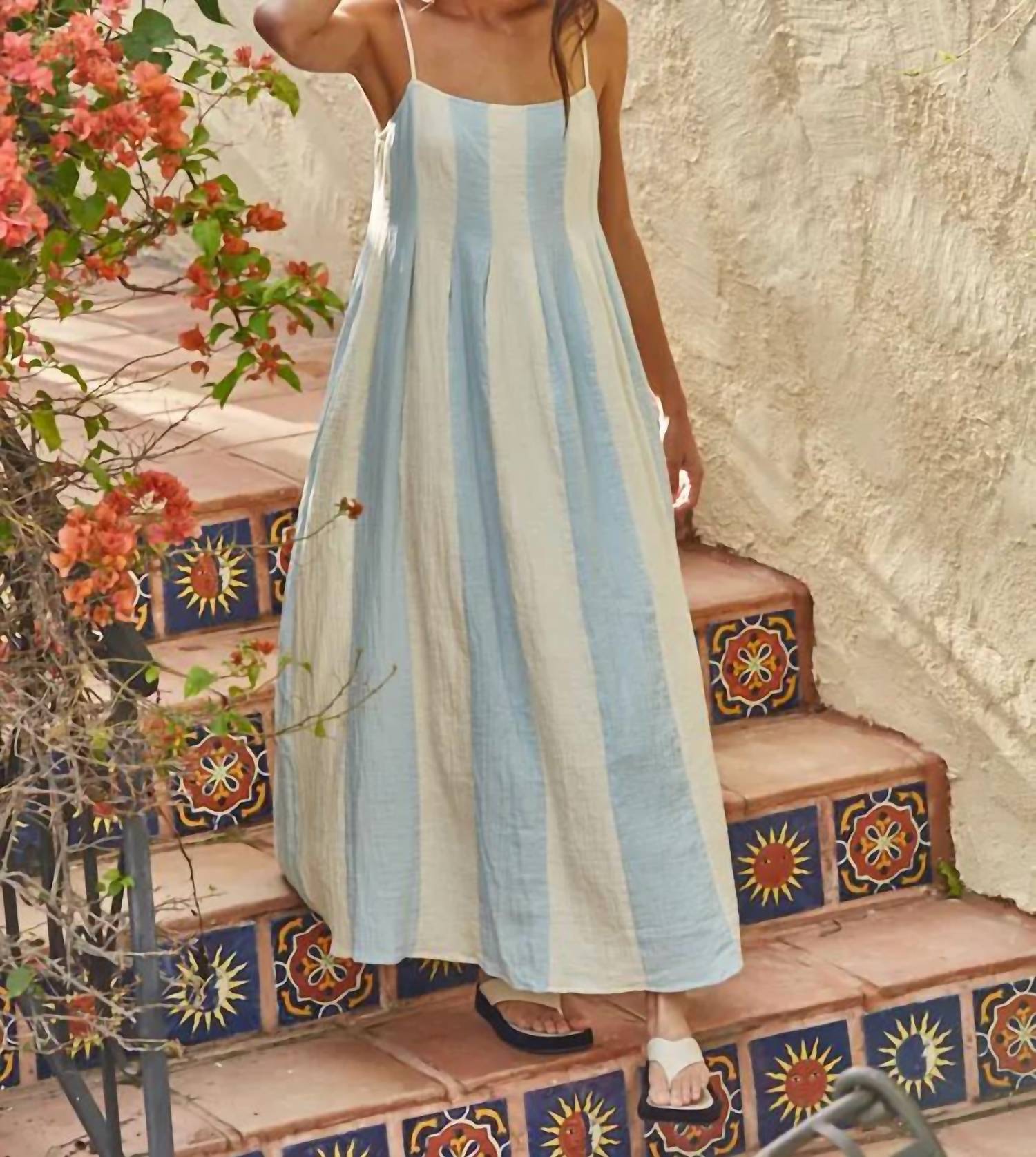 By Together - Striped Cami Pintuck Midi Dress