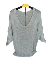 Made In Italy - Loose Knit Metallic V-Neck Top