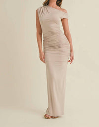 Klesis - Asymmetric Off Shoulder Ruched Maxi Dress