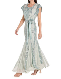 R&M Richards - Sequin Godet Gown With Satin Bow
