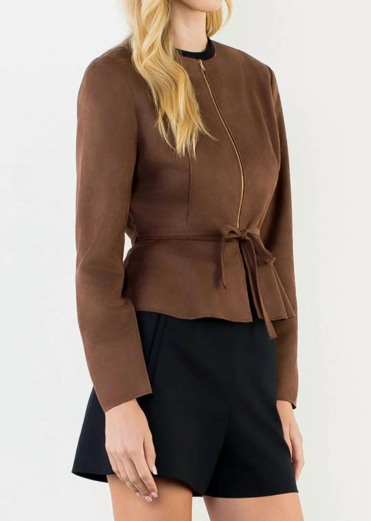 Thml - Suede Zipper Jacket With Tie Waist
