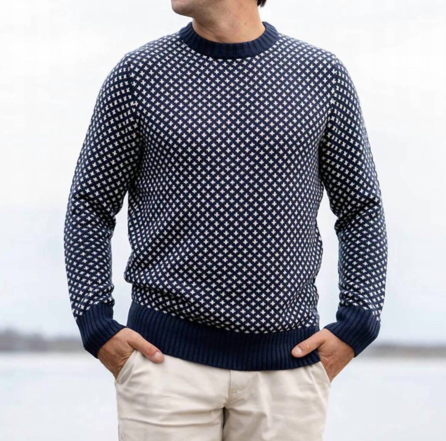 Long Wharf Supply Co. Edgartown Seawell Crewneck Sweater in navy - men's sweater