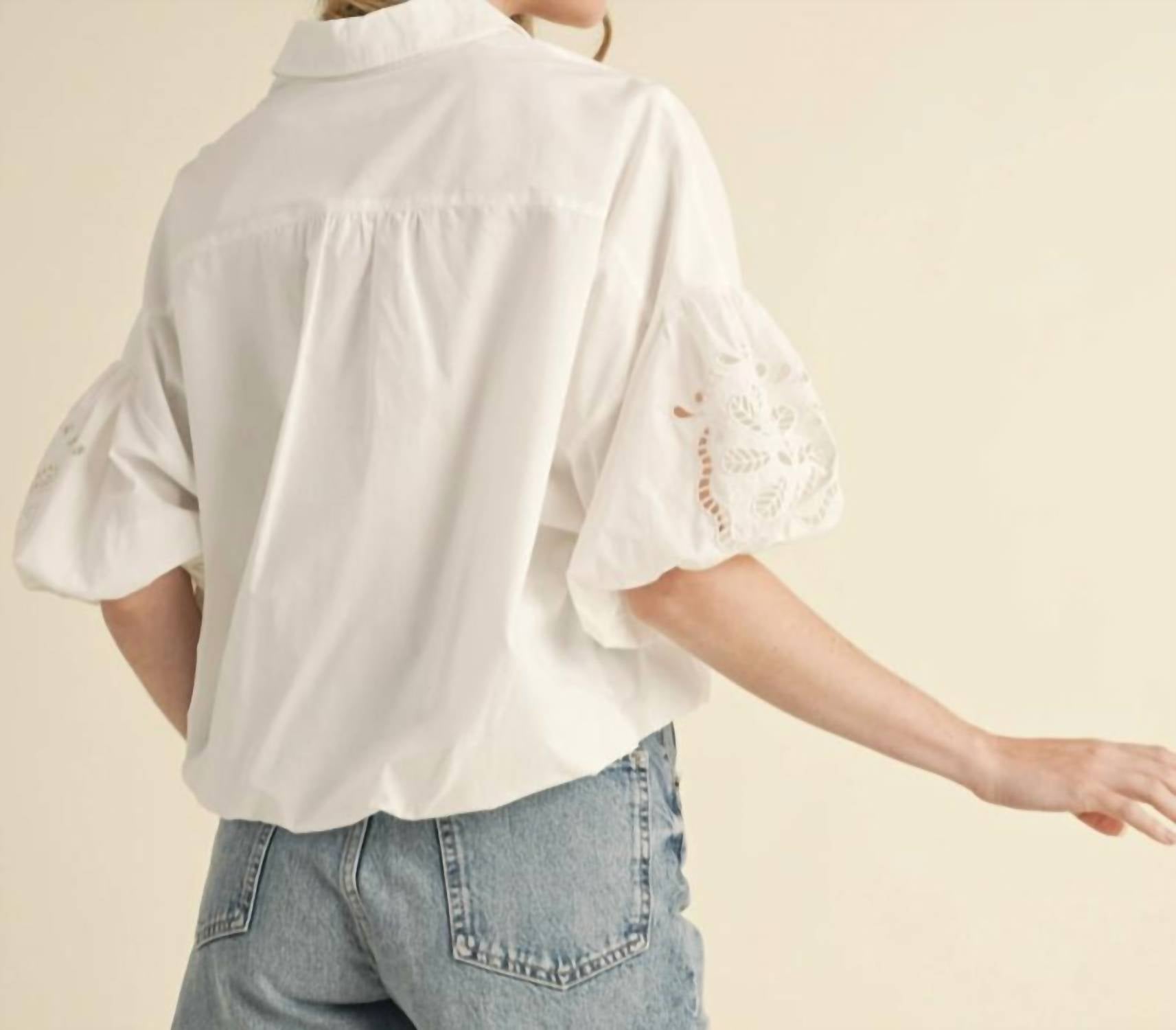 Merci - Cut Out Embroidered Bubble Sleeve Top