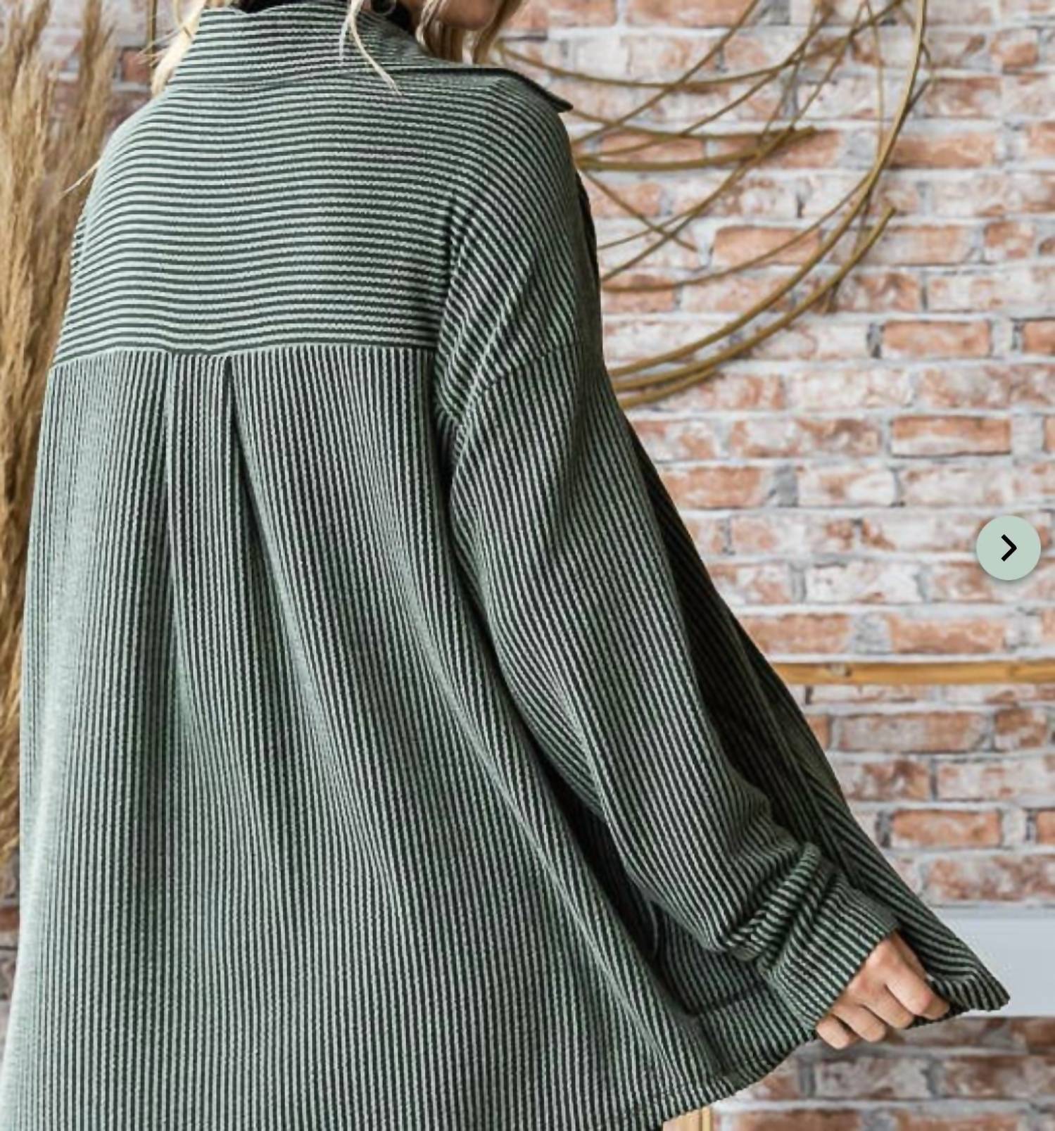 7th Ray Rib Button Down Side Pocket Shacket in olive - women's jacket - alternate view