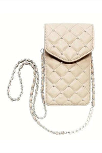 Badgley Mischka - Women's Diamond Quilted Studded Pearls Crossbody Phone Case