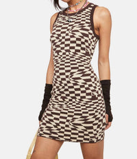 Pretty Garbage - Geo Checkered Knitted Mini Dress