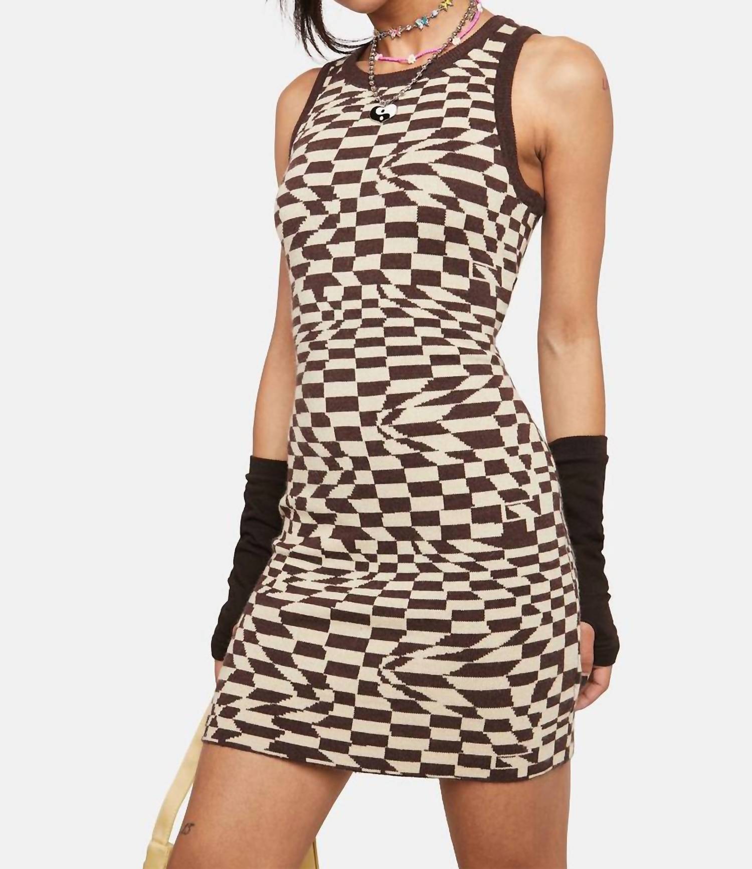 Pretty Garbage - Geo Checkered Knitted Mini Dress