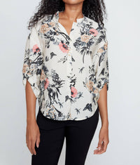 Renuar Butterfly Garden Breeze Blouse in black combo - women's blouse