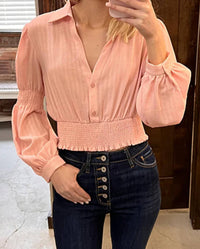 Shiying Fashion - Bubble Sleeve Smocked Crop Top