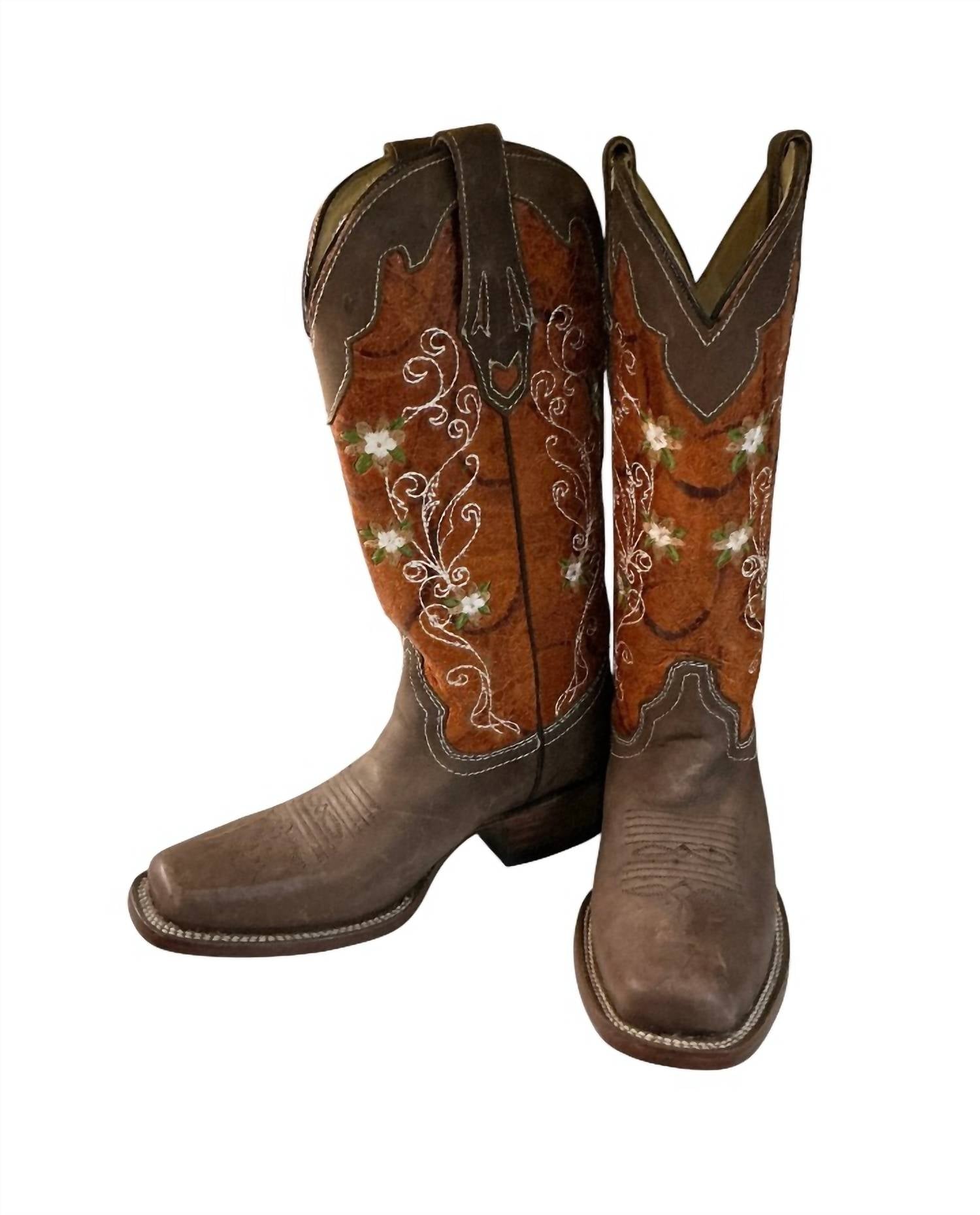 Corral Women's Floral Western Boots in burnt orange - women's shoe