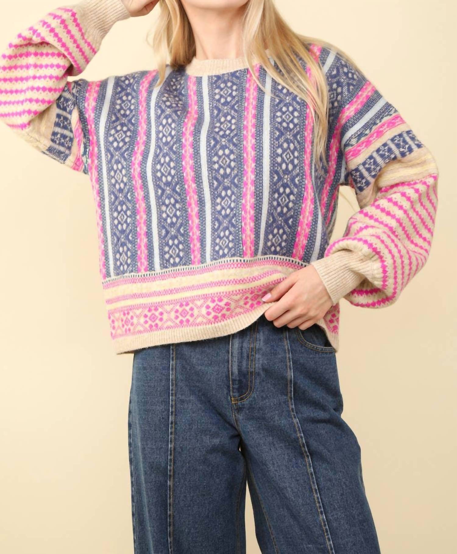 Very J - Women's Opal Oversized Cozy Printed Knit Sweater