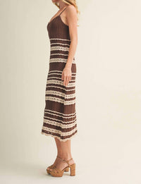 Mustard Seed Crochet Lace Inset Ribbed Dress in choco - women's dress - alternate view