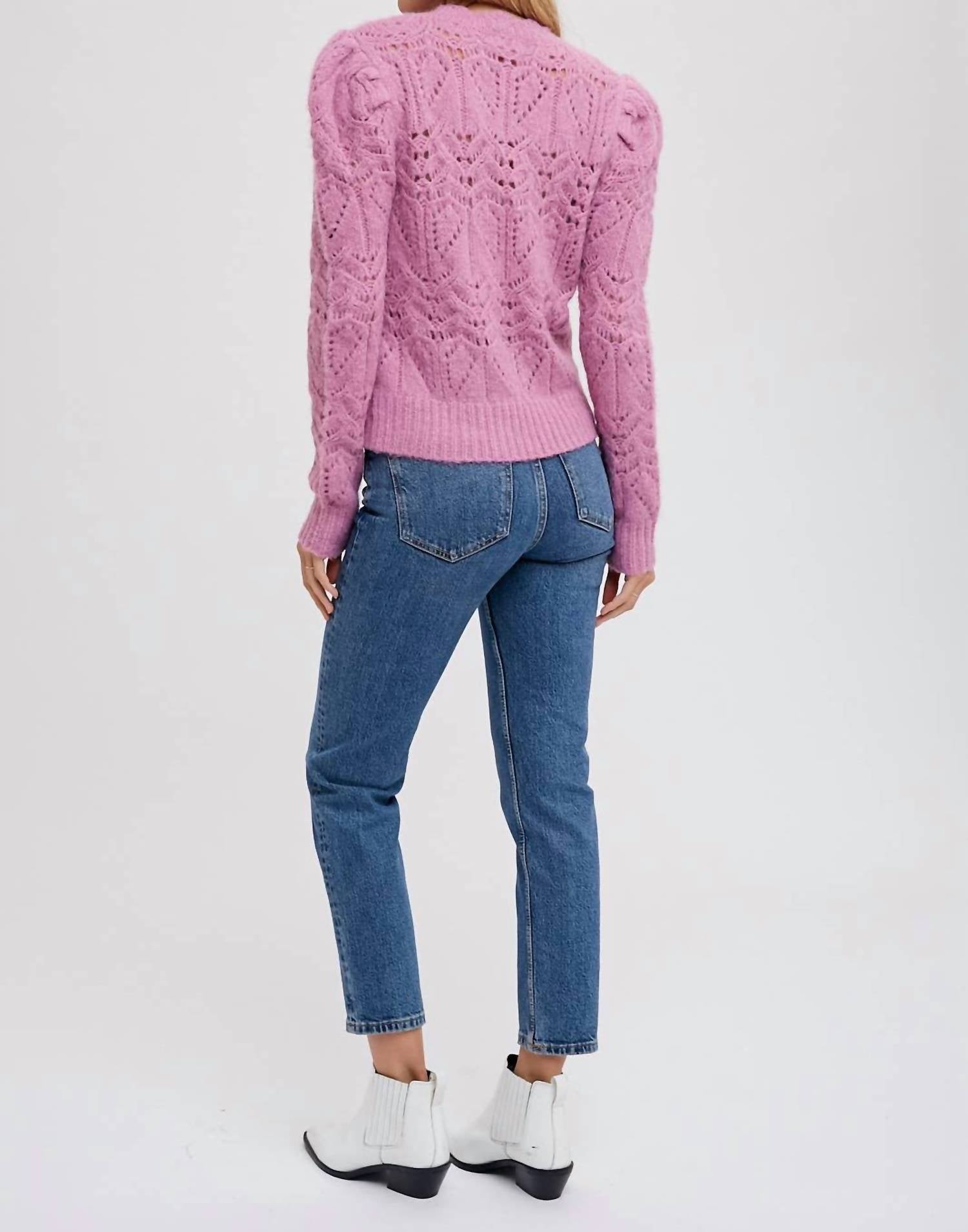 BluIvy Puff Sleeve Pointelle Pullover in rose - women's sweater - view 5
