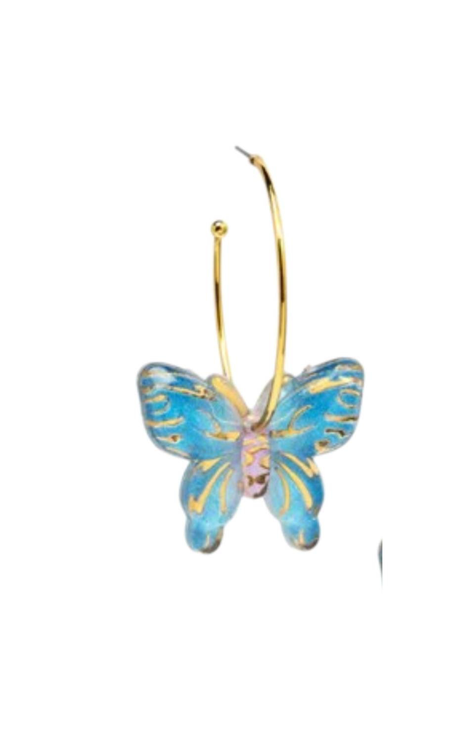 ZENZII Women's Butterfly Hoop Earrings in blue - women's jewelry - detail view