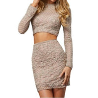 Sherri Hill - Beaded Two Piece With A Long Sleeve Open Back Crop Top And A Short Fitted Skirt