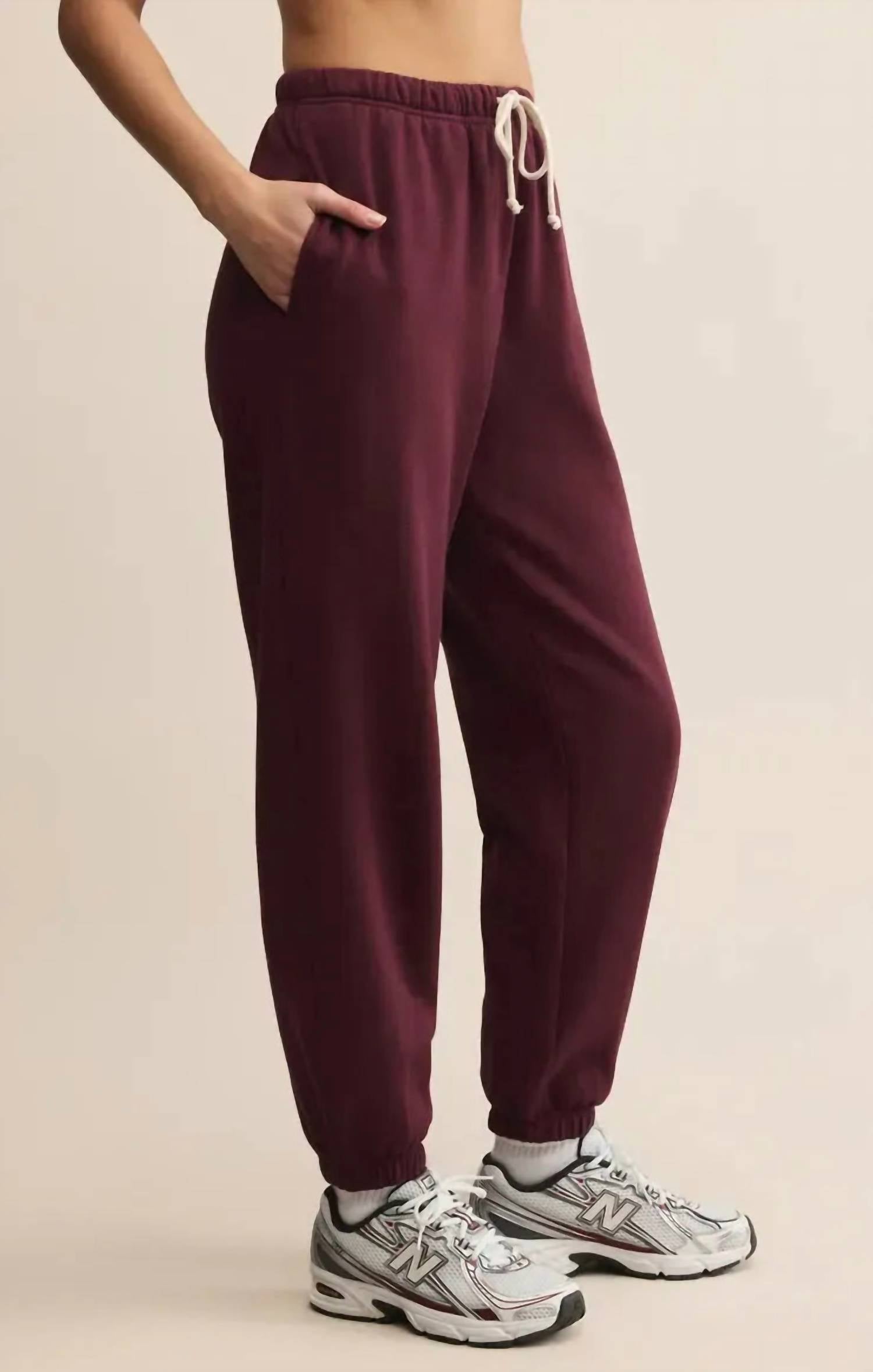 Z Supply Stadium Jogger Pant in merlot - women's pants - detail view