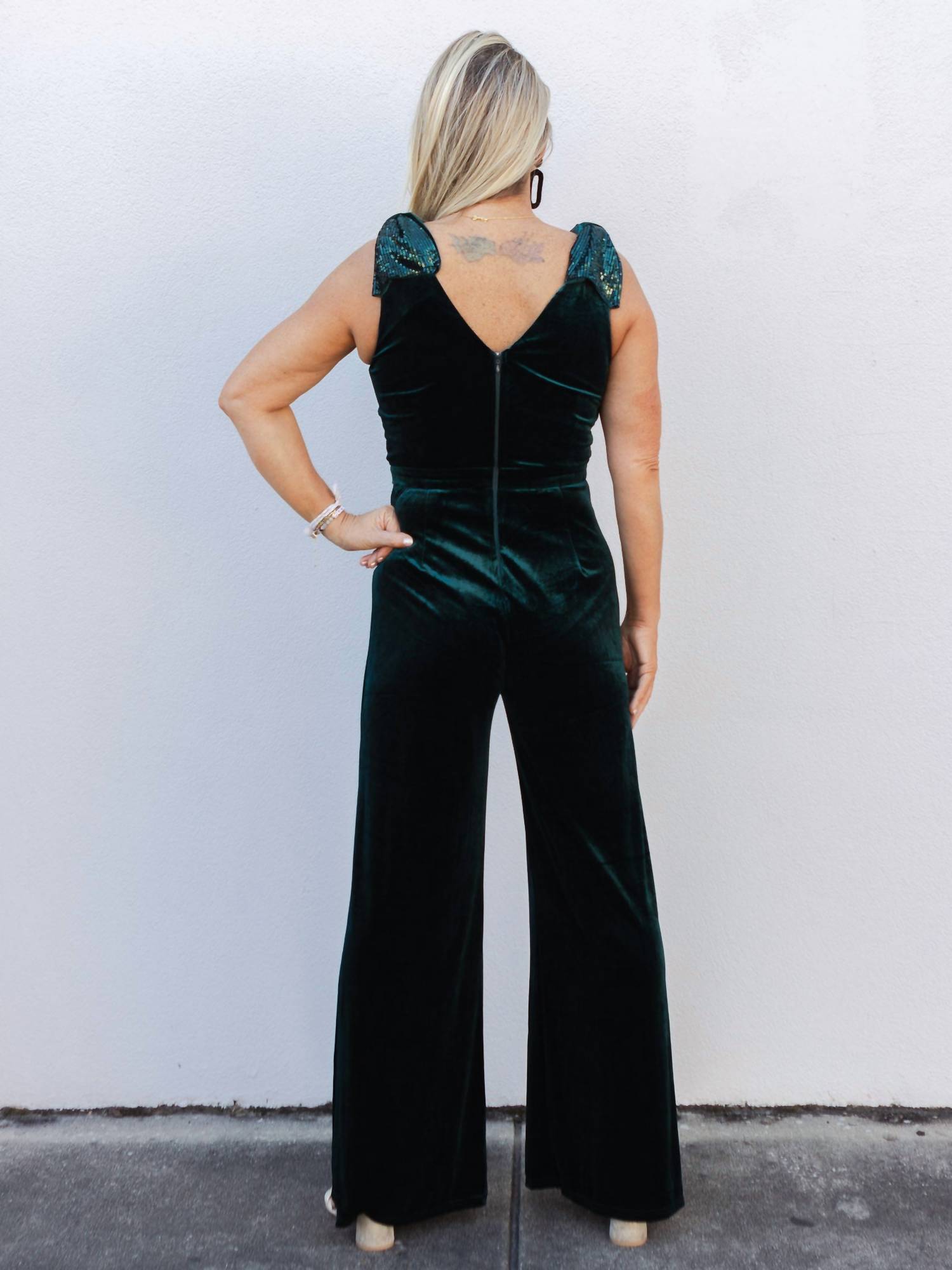 Entro - Standing Out Velvet V-neck Jumpsuit
