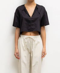 LESET Yoko Tie Cropped Top in black - women's shirt - view 4