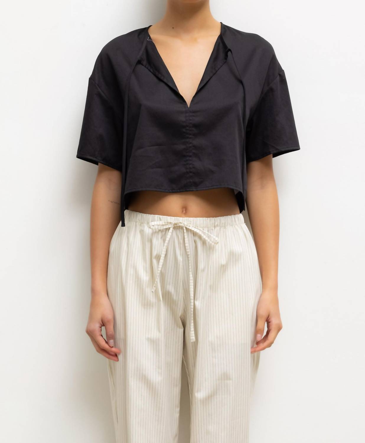 LESET Yoko Tie Cropped Top in black - women's shirt - view 4