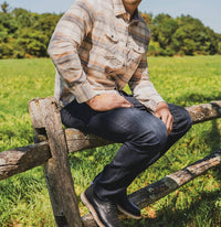 Flags & Anthem Campbell Corduroy Top in cream blue - men's long sleeve top - detail view