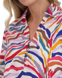 Foxcroft - ALEXIS COLORFUL ZEBRA POPOVER TOP