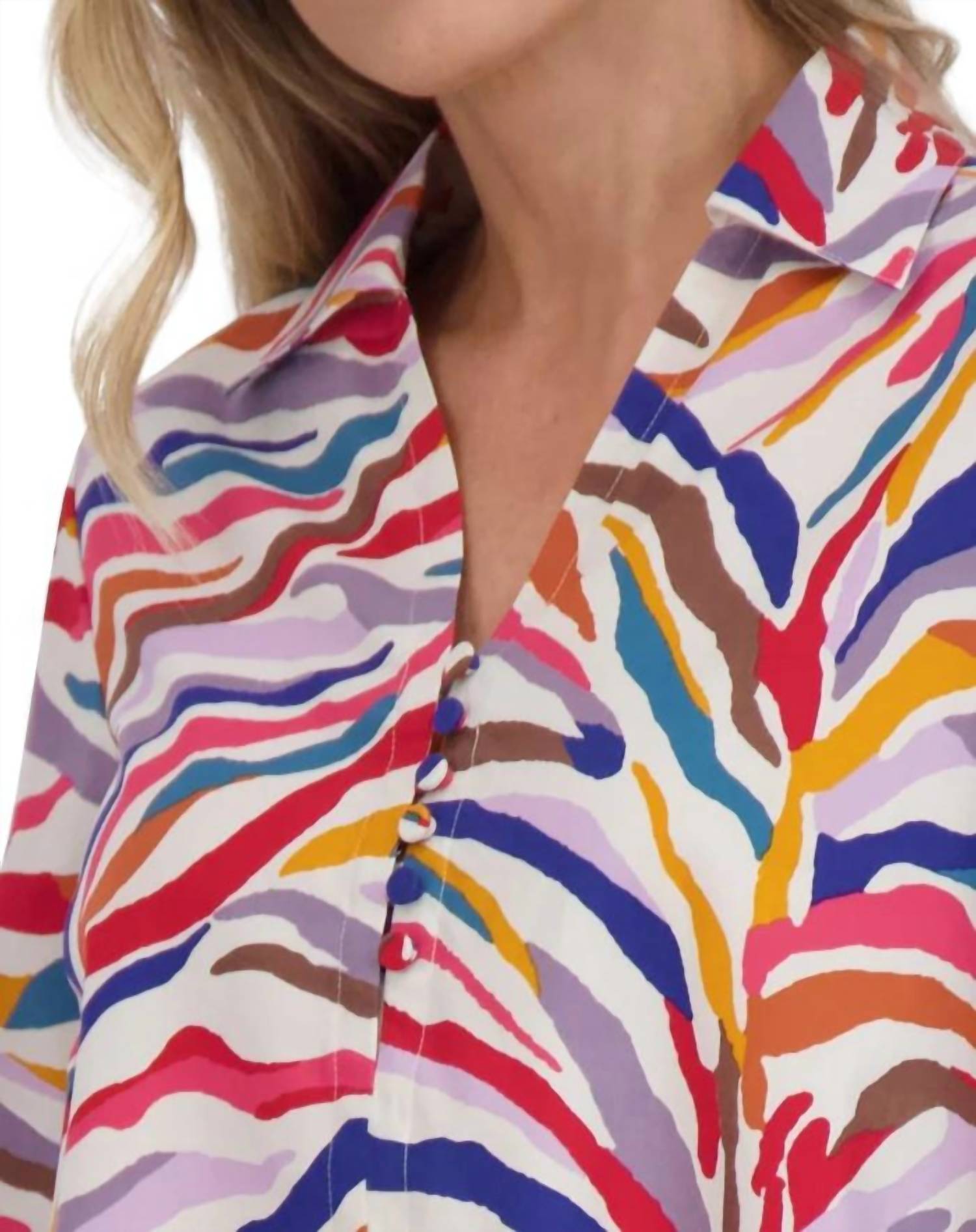 Foxcroft - ALEXIS COLORFUL ZEBRA POPOVER TOP