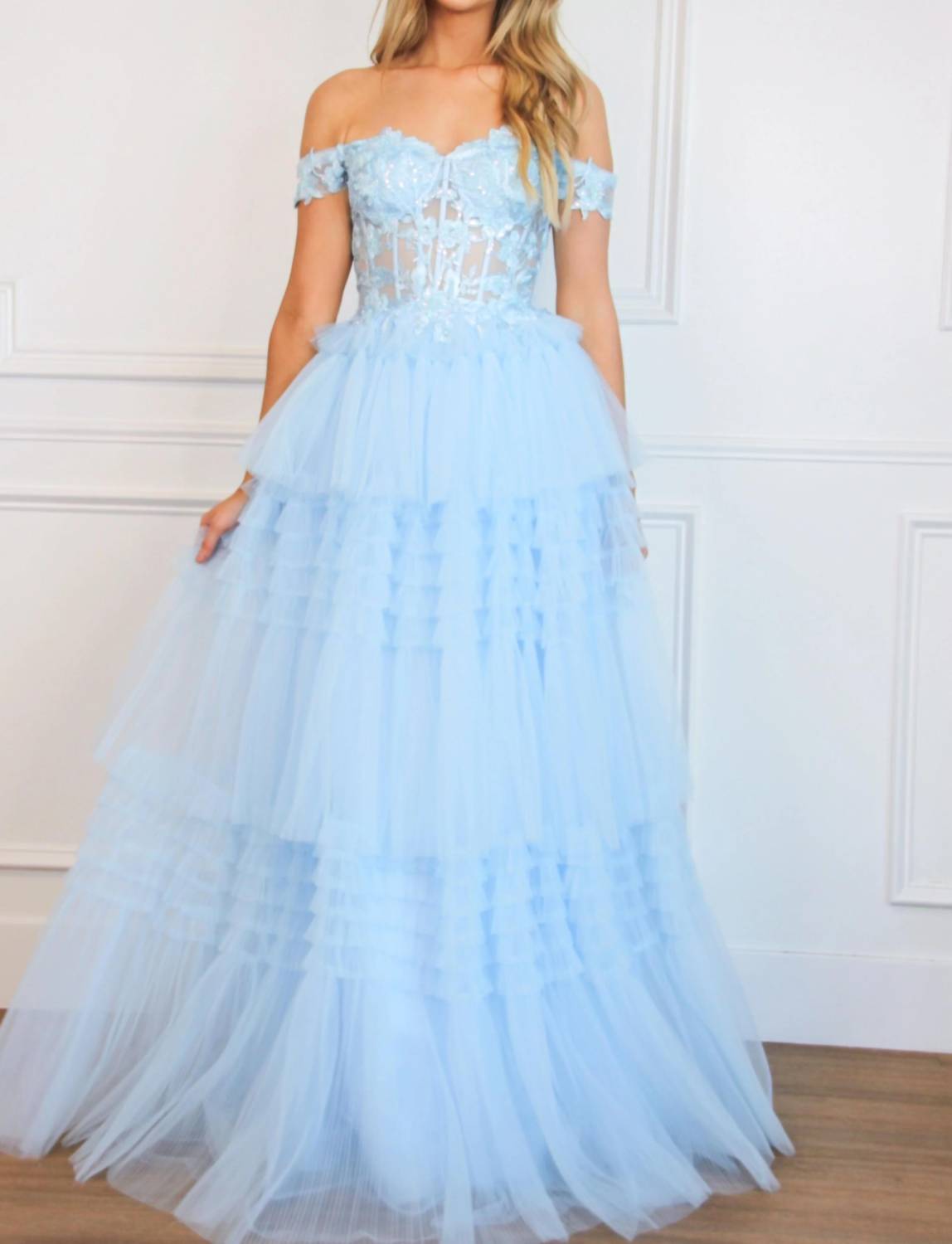Cinderella Divine - Vienna Sparkly Lace Bustier Tulle Ruffle Formal Dress