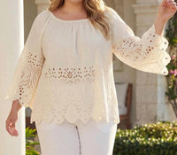 Karen Kane - Cutout Embroidery Flare Sleeve Peasant Top - Plus