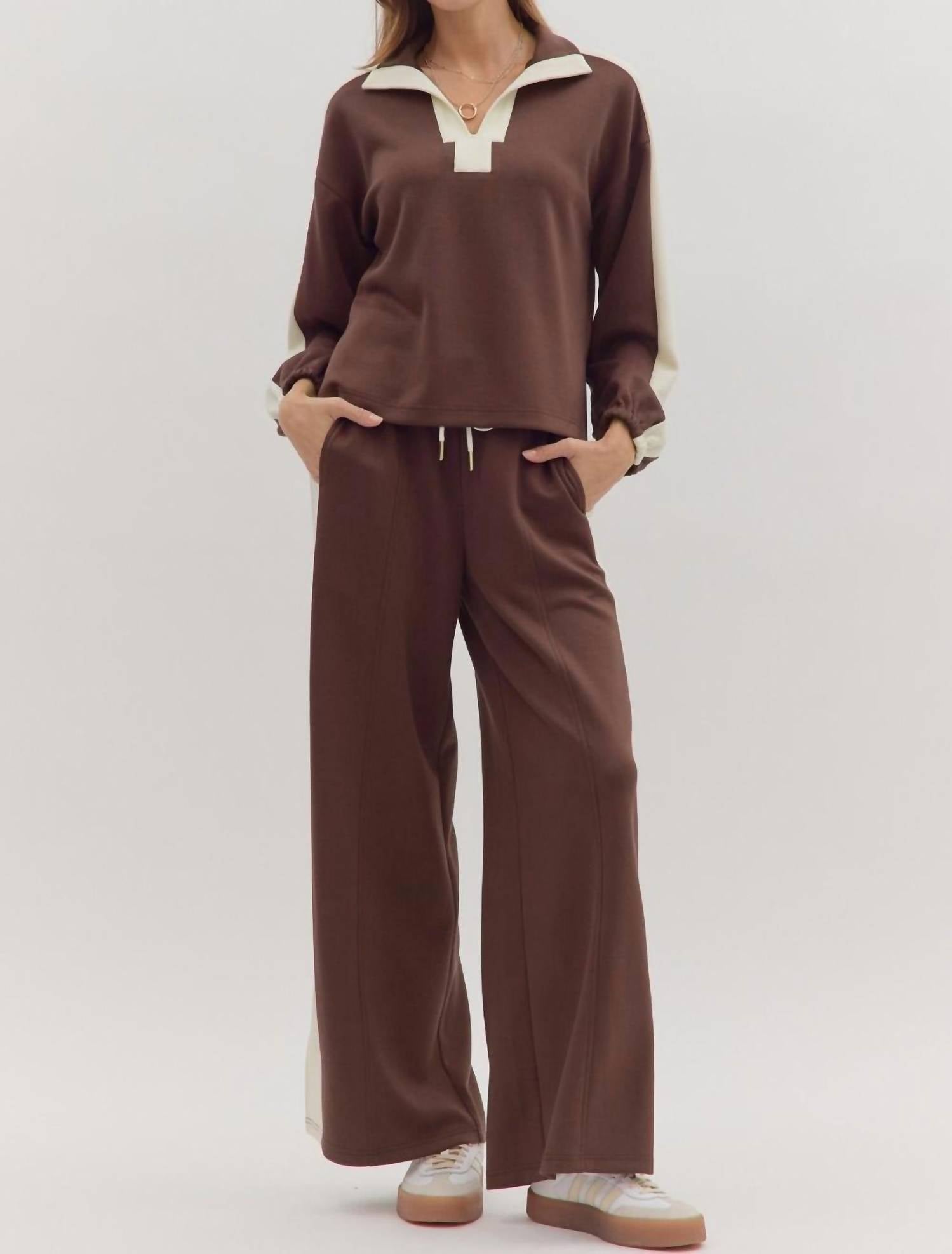 Entro - Contrast Collar Pant Set