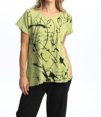 Jess & Jane Scrolls Mineral Washed Gauze & Cotton Top in green - women's t-shirt