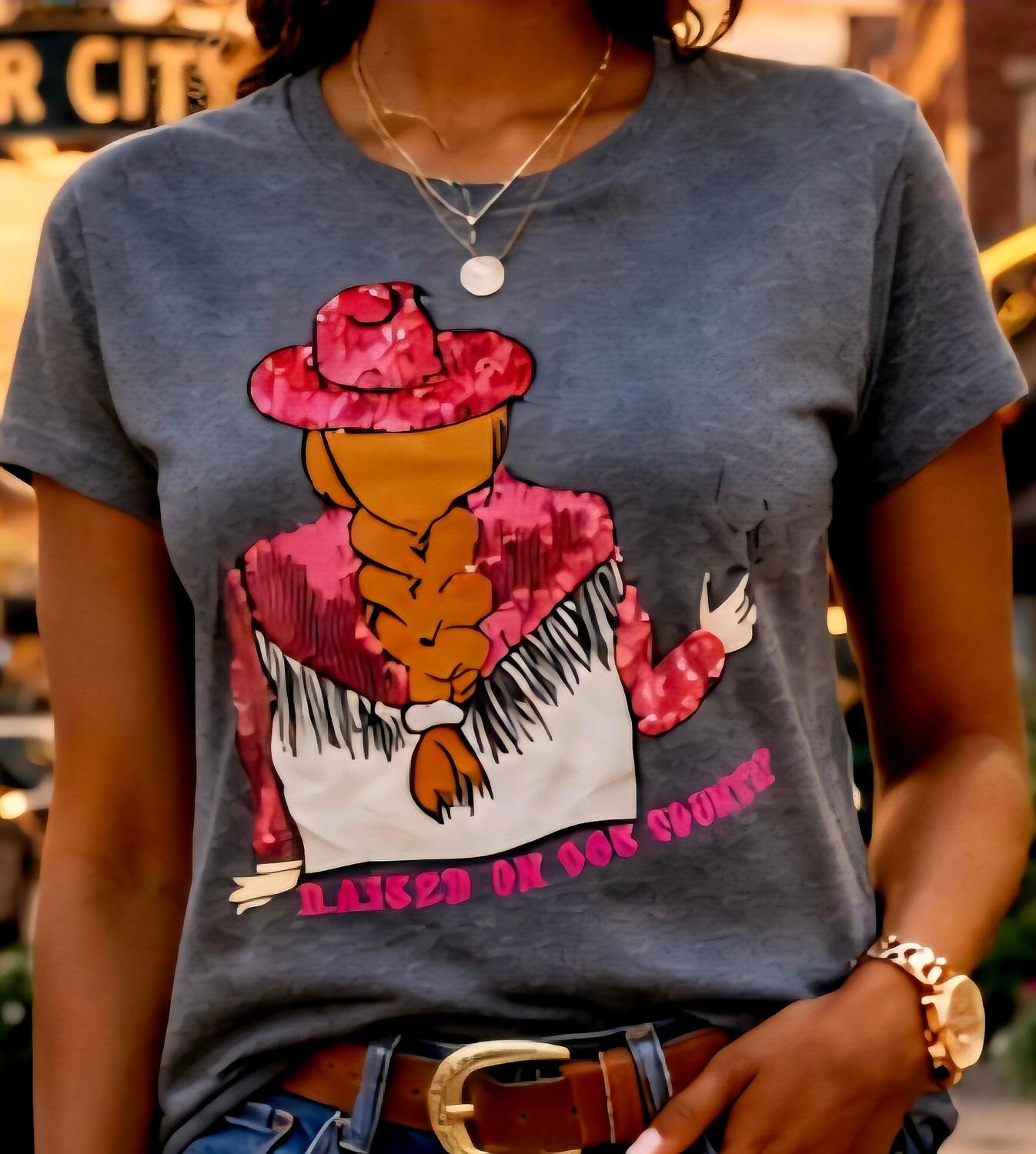 Merigold Kiss Raised On 90's Country Short Sleeve T-shirt in gray - women's t-shirt - detail view