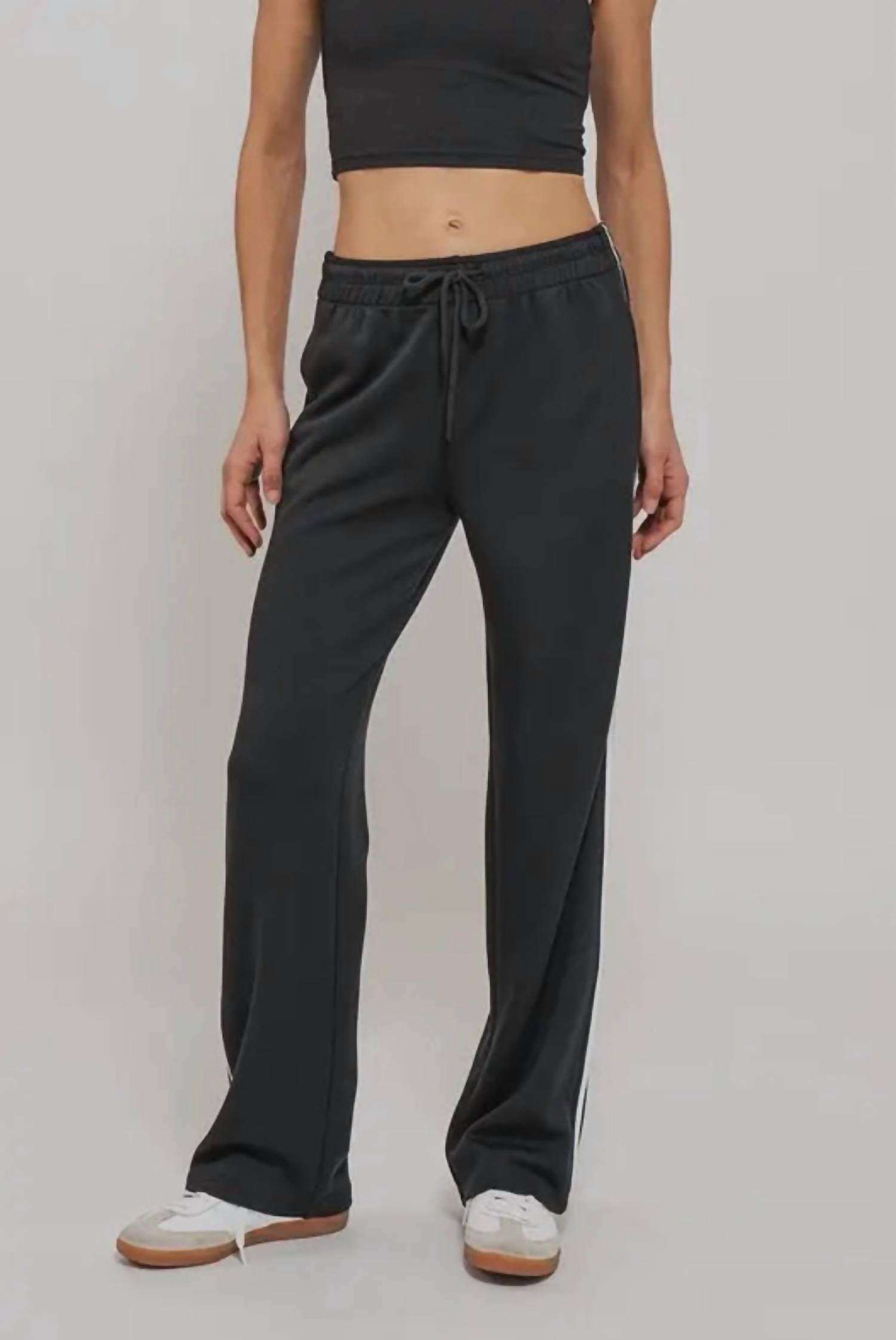 Urban Daizy Timeless Stripe Drawstring Relaxed Sweatpants in black - women's pants