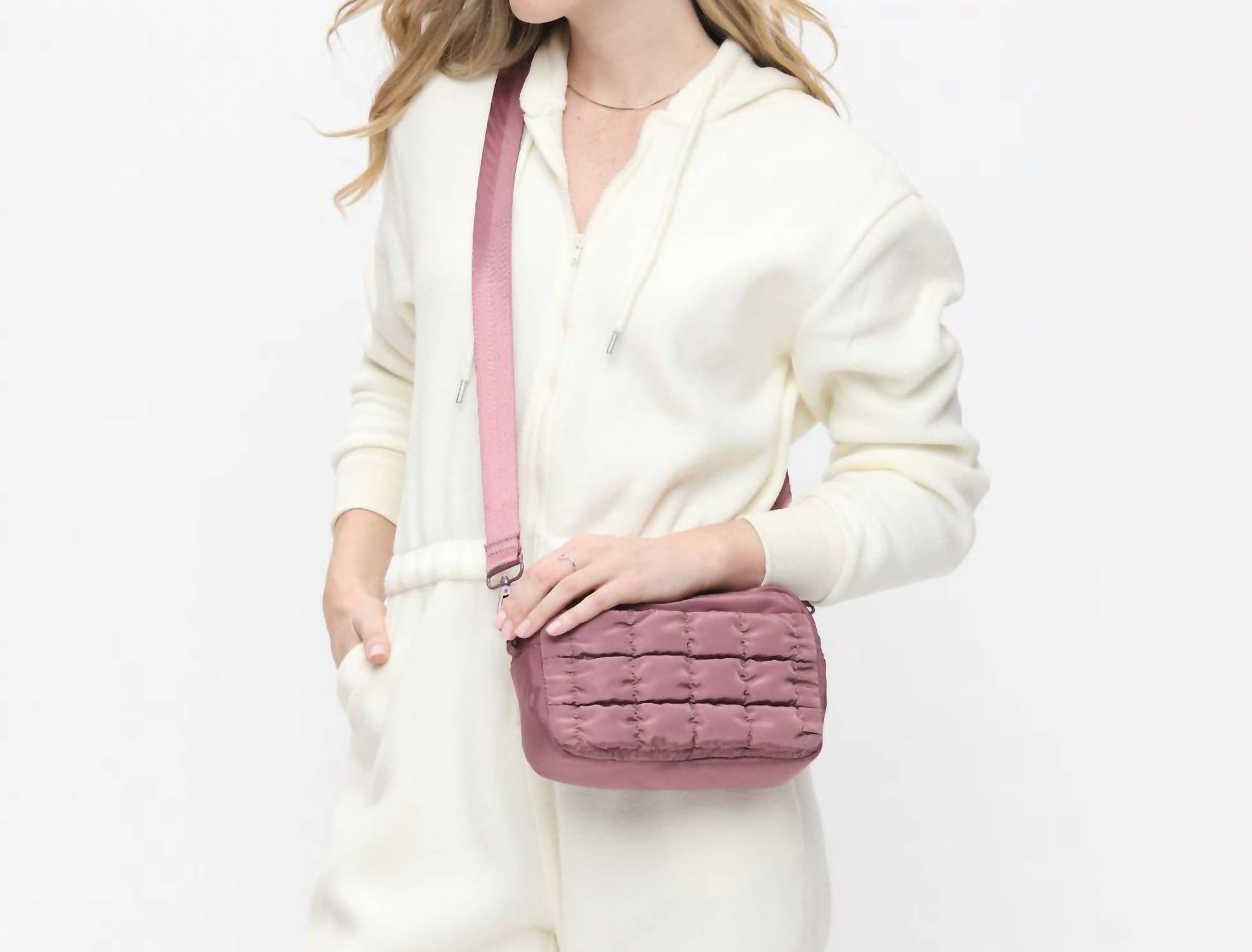 SOL and SELENE Women's Inspiration Quilted Nylon Crossbody Bag in mauve - women's bag - alternate view