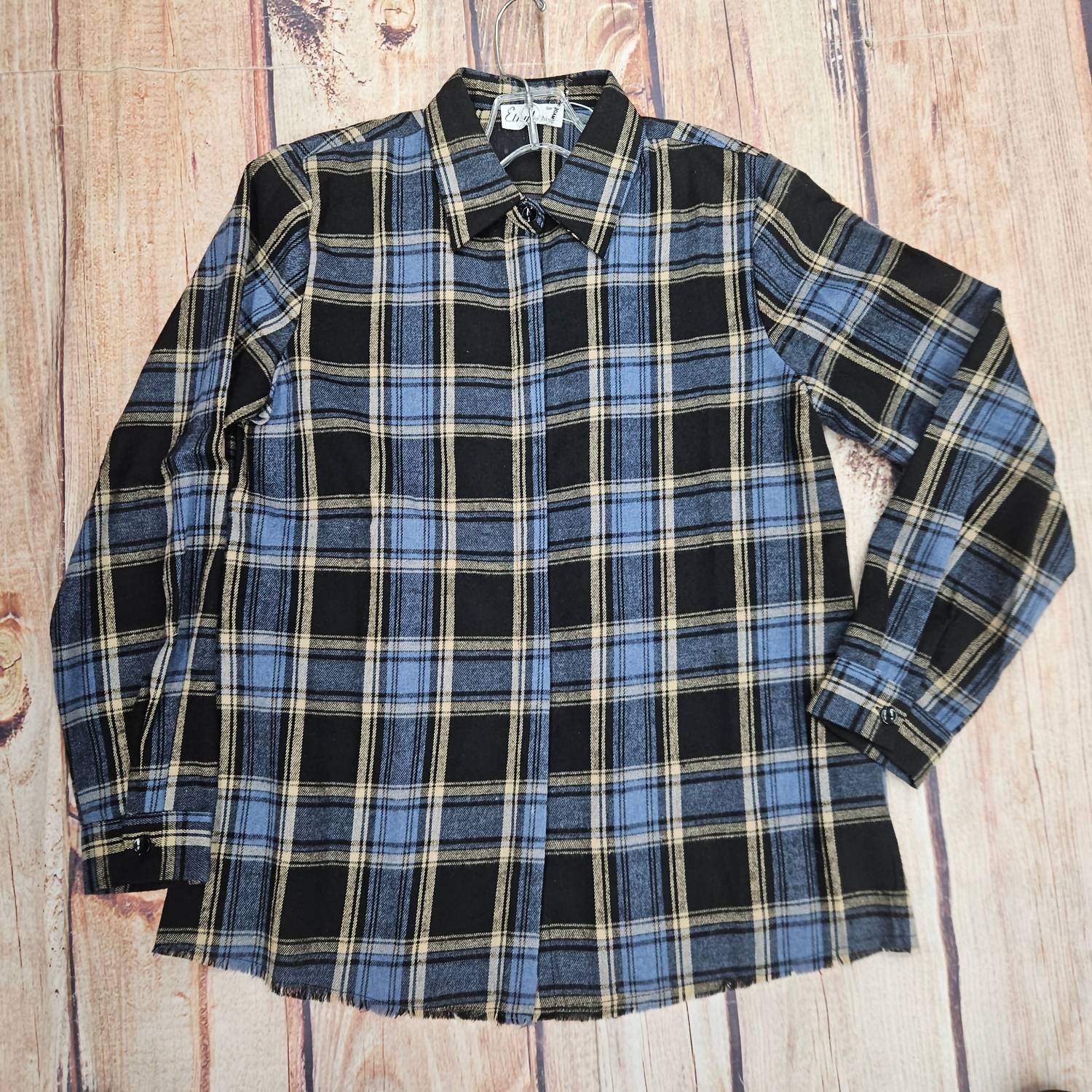 Ethyl Women's Plaid Basic Top in blue - women's shirt