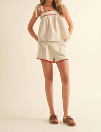 Miou Muse - Linen Tape Detailed Tie Sleeve Top