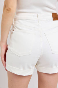 Judy Blue High Waist Double Roll Cuff Shorts in white - women's shorts - view 6