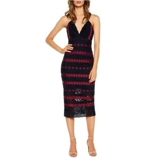 Bardot - Diamond Lace Crochet Sheath Cocktail Midi Dress