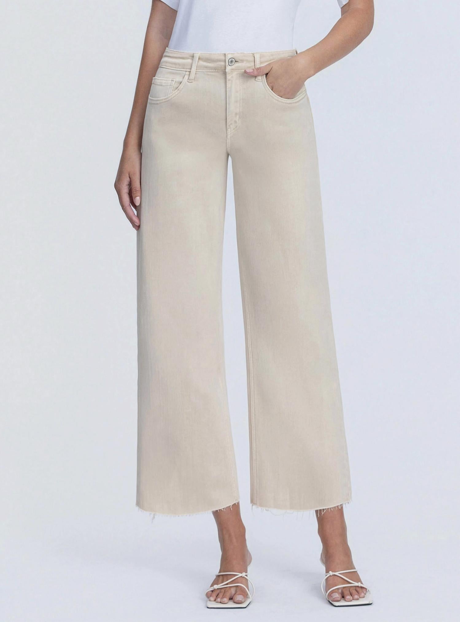 VERVET BY FLYING MONKEY Sadie Crop Wide Leg Jeans in white swan - women's jeans - view 4