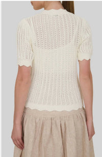 Zoe And Claire - Women's Short Sleeve Button Up Crochet Top