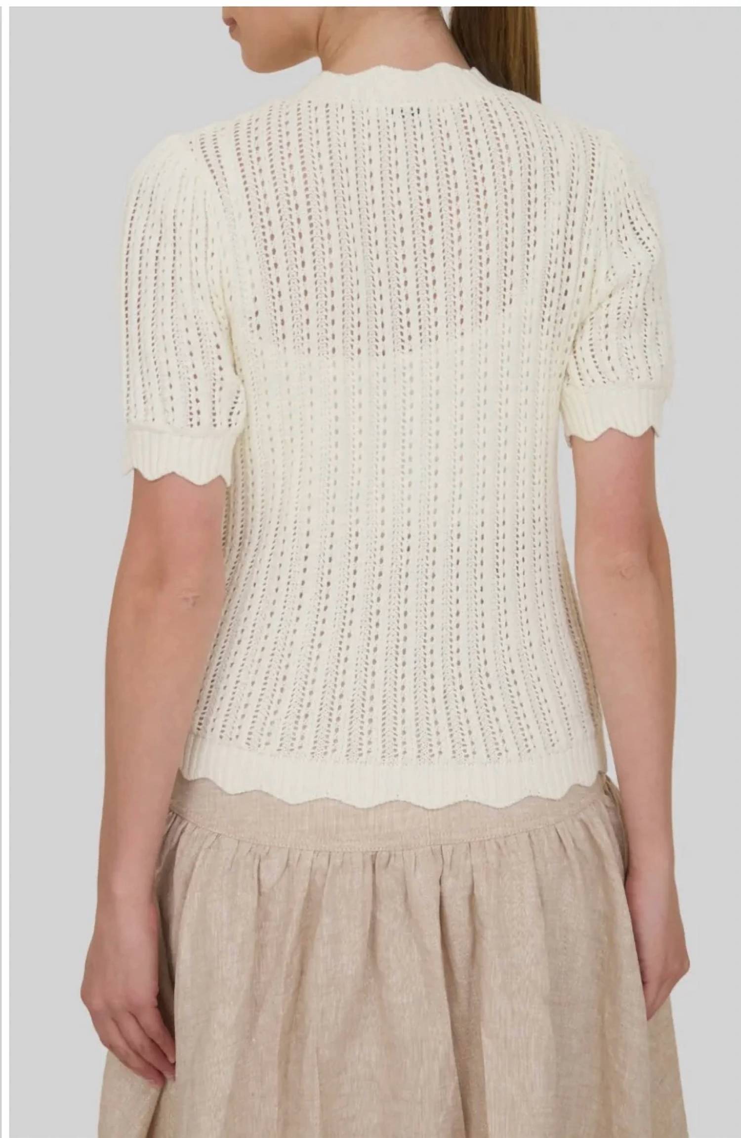 Zoe And Claire - Women's Short Sleeve Button Up Crochet Top