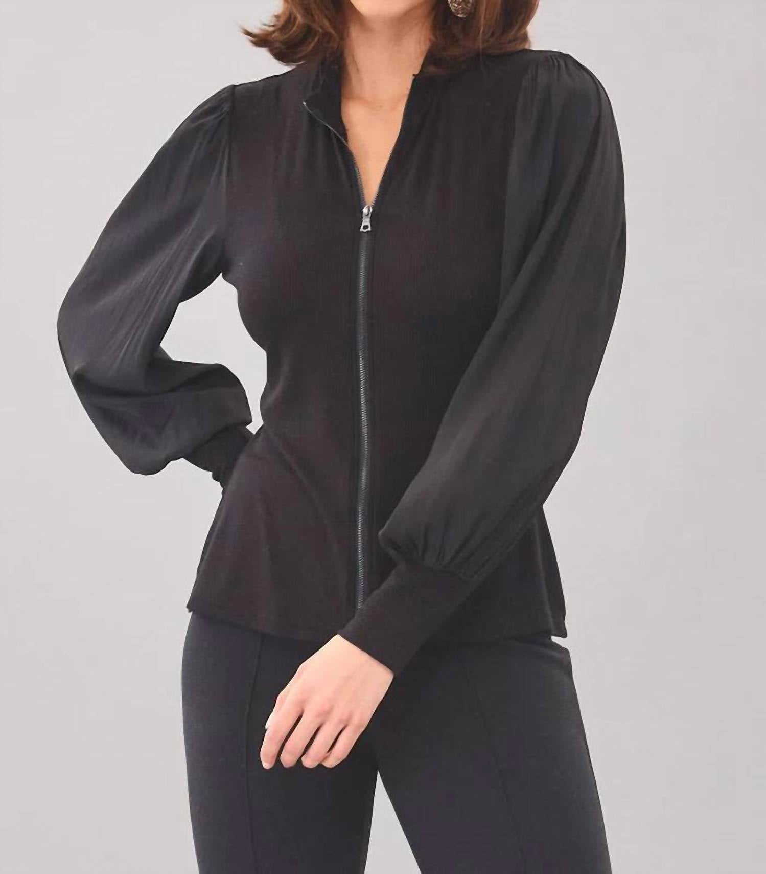 Lola & Sophie - Balloon Sleeve Zip Front Top