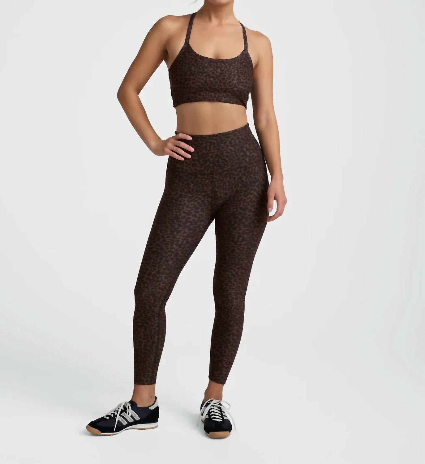 BEYOND YOGA Softmark Slim Racerback Bra in espresso leopard - women's intimate - detail view