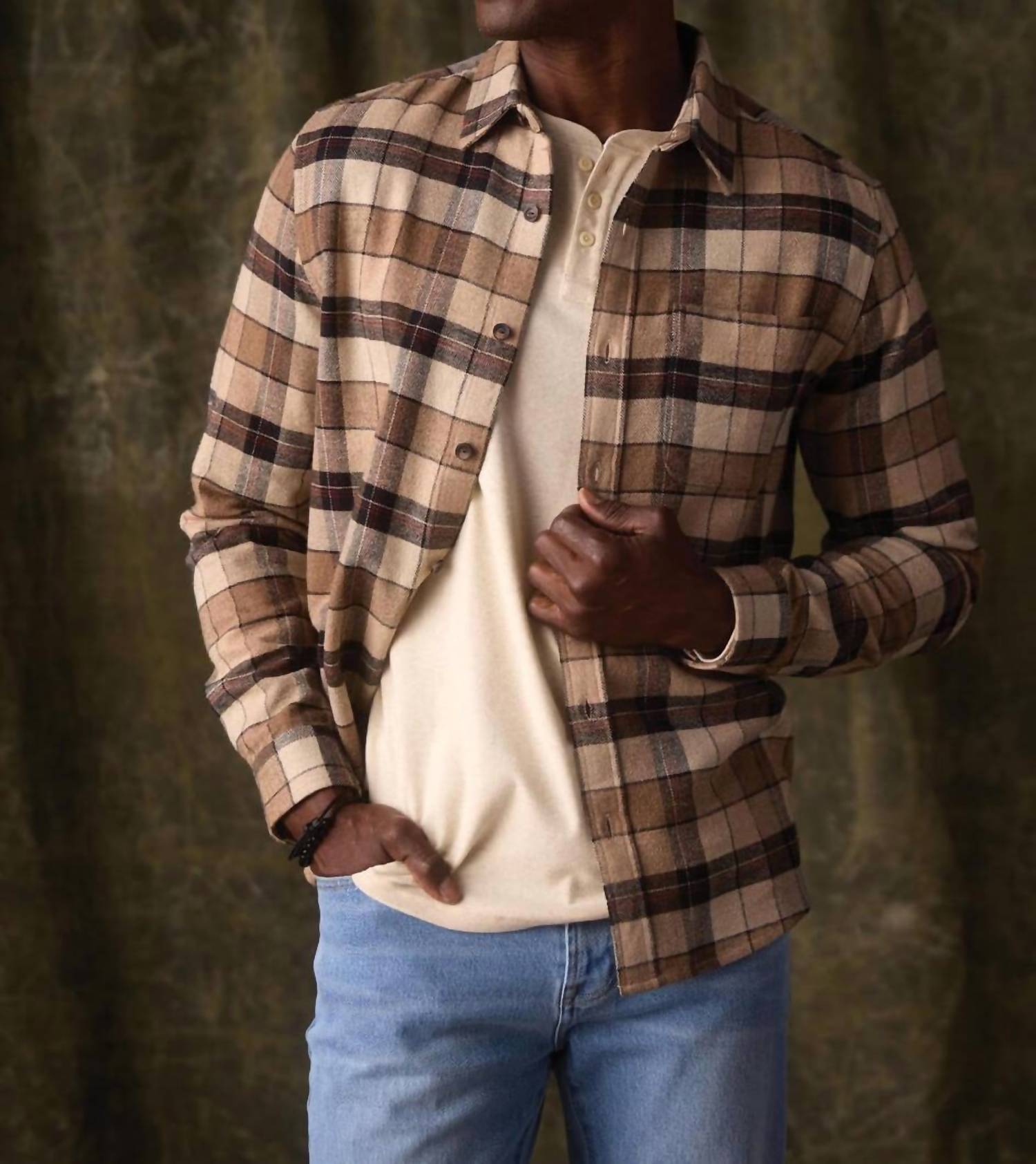 The Normal Brand Louis Heavyweight Flannel Shirt in mink plaid - men's long sleeve top