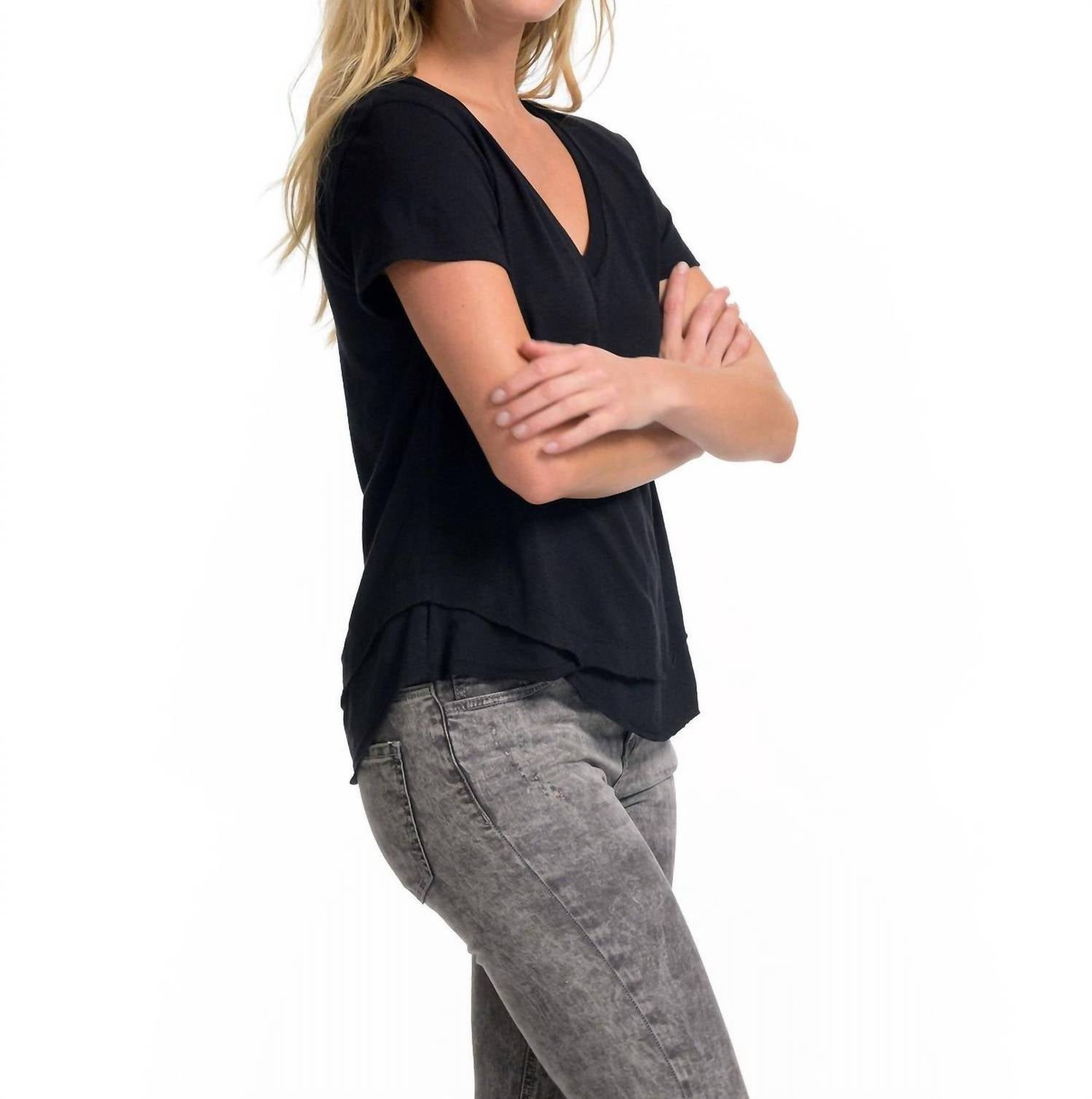 Chrldr - Ava V-neck Mock Layer T-shirt